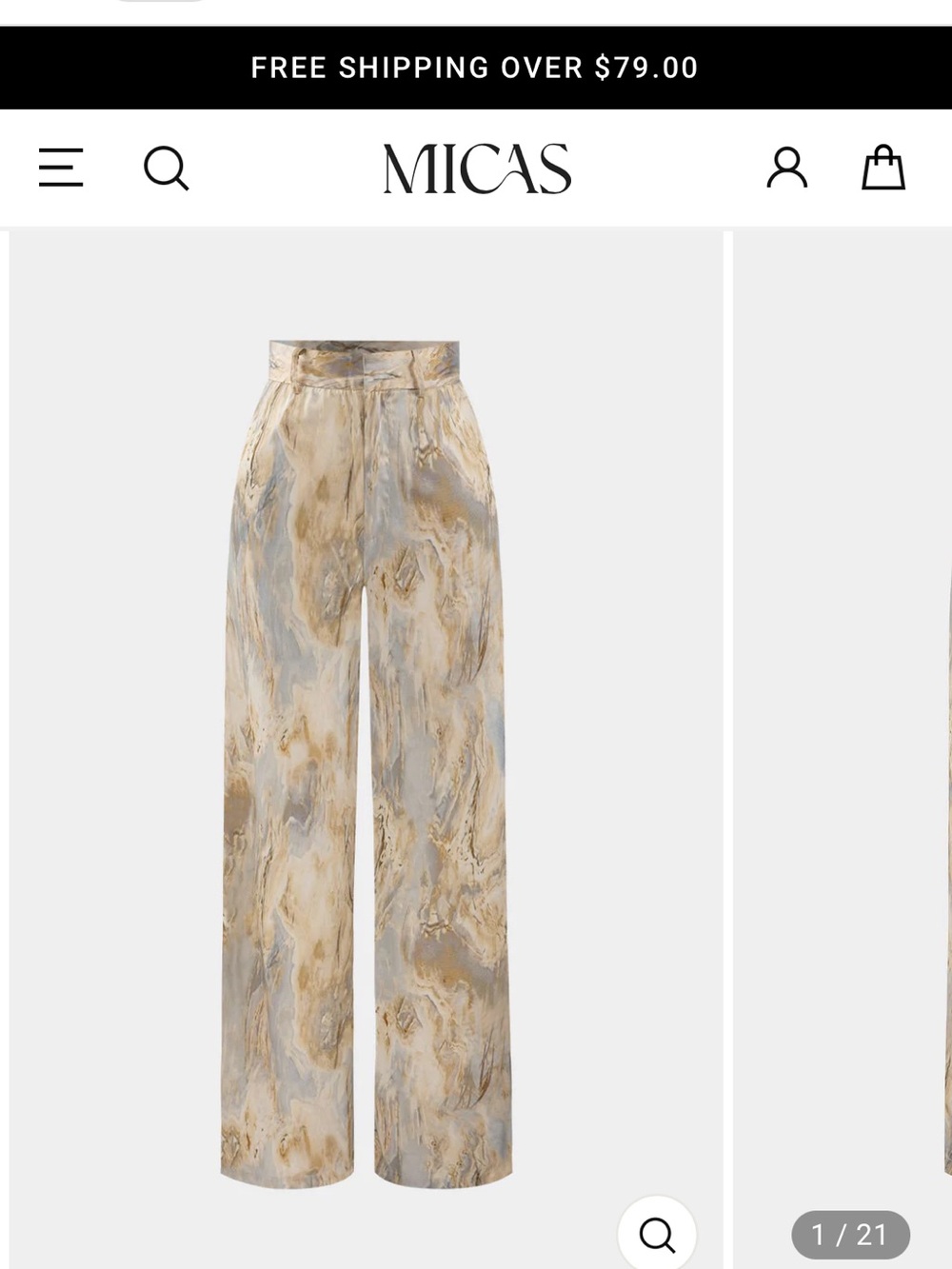 Micas Marble-Effect Wide Leg Pants in Beige/Gray